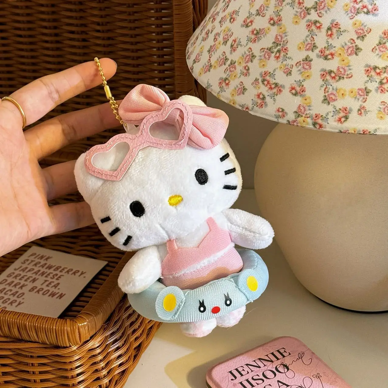 10CM Kawaii Black Leather Hello Kitty Keychain Pendant Anime Lifeguard Beach KT Girl's Bag Keychain Women's Christmas Gift Y2K 6