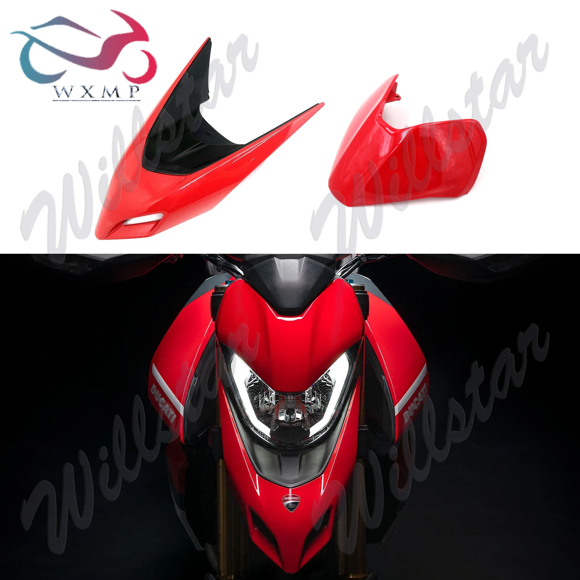 Red Front Nose Headlight Fairing Cowl Set For Ducati Hypermotard 950 2019-2021
