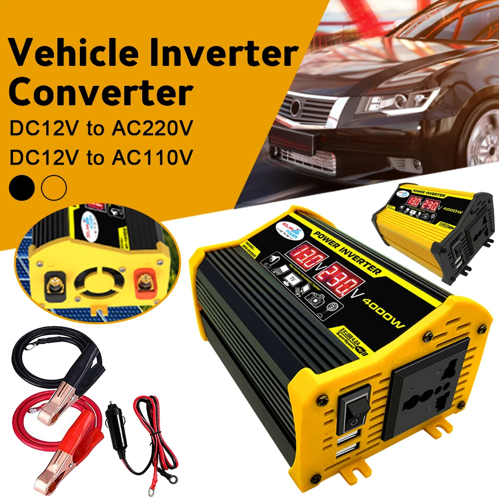 Inversor de corriente 12V/24V/48V/60V DC a 220V AC con pantalla LED  Vehículos Coches Inversor de corriente Adaptador de transformador Fuente de