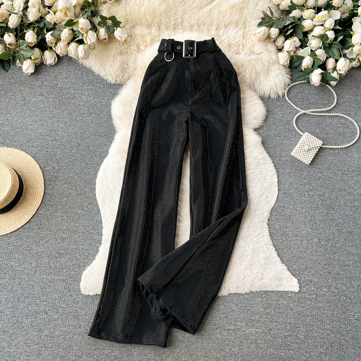Luxury Shiny rhinestone Flare pants for women 2025 New