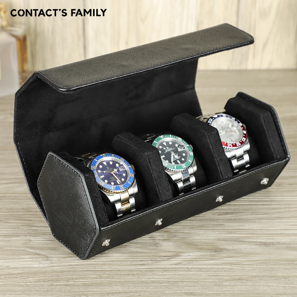 Saffiano Genuine Leather Watch Roll Storage Case Travel Display Organizer Watches Anti-scratch Waterproof Jewelry Box Gift