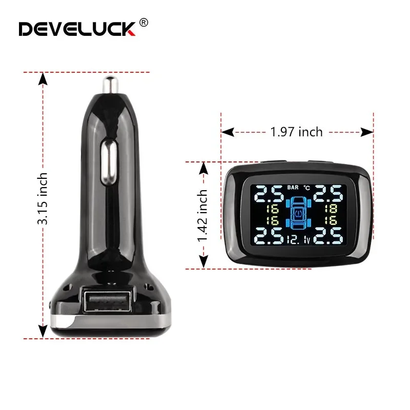 Develuck ڵ TPMS  , USB Ʈ  溸,  Ÿ̾ з ͸ ý, IP68  