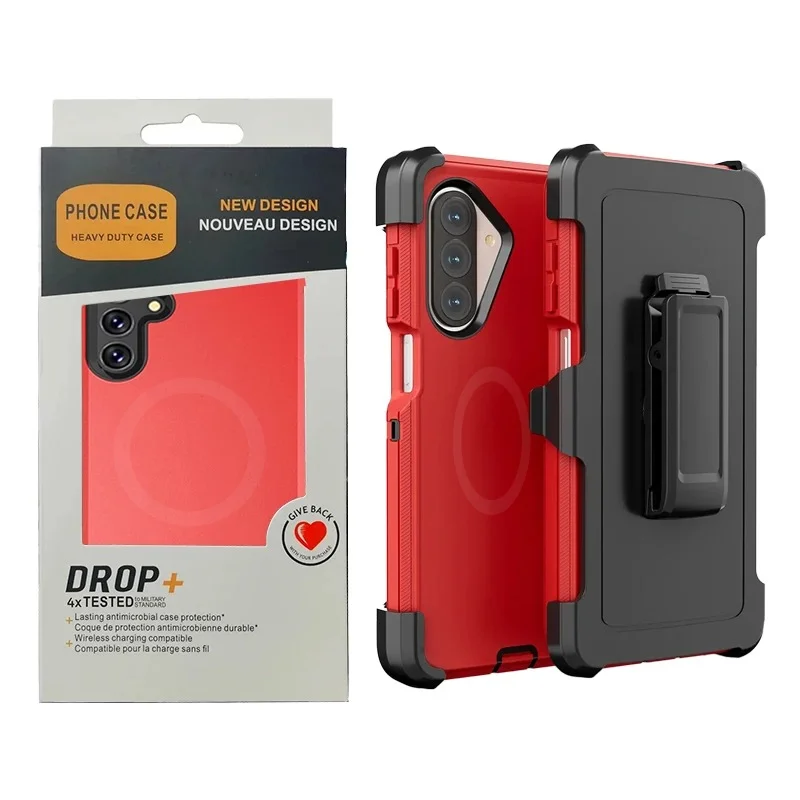3IN1 Rugged Shockproof Defender Case with Rotatable Belt Clip and MagSafe Compatibility