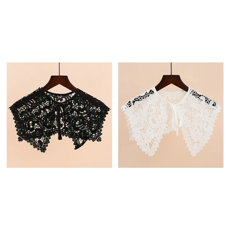 

Women Hollow Out Paisely Floral Lace Fake Collar Triangular Shawl Large Shoulder Wrap Necklace Lace-Up Short Capelet