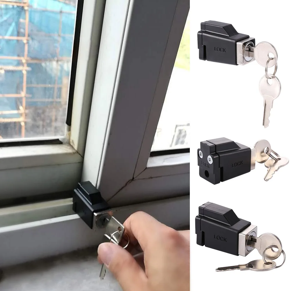 Aluminum Alloy Window Restrictor Lock with 2 Keys Door Window Limit Lock Durable Practical Exquisite Convenient for Family Hotel