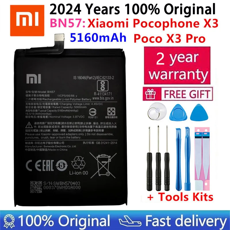 

2023 High Quality 100% Original New Xiao mi BN57 5160mAh Phone Battery For Xiaomi Pocophone X3 Poco X3 Pro Replacement Batteries