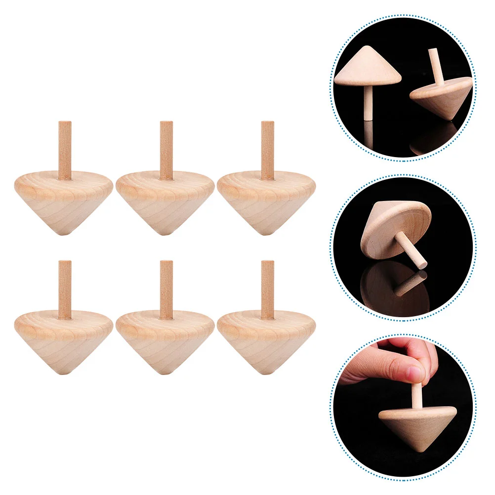 

6 Pcs Wooden Top Children Painted Gyro Playthings Bulk Toys for Kids DIY Rotated Small Rotating Gift
