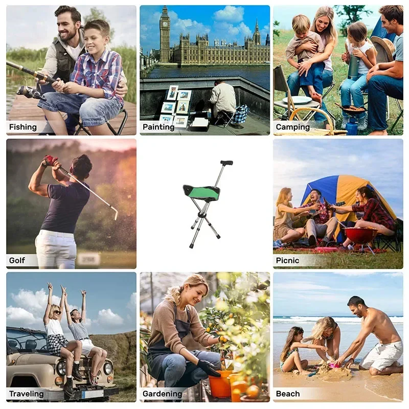 Outdoor Folding Cane with Chair Multifunctional Non-slip Cane Telescopic Chair for The Elderly Mountaineering Pole with Seat