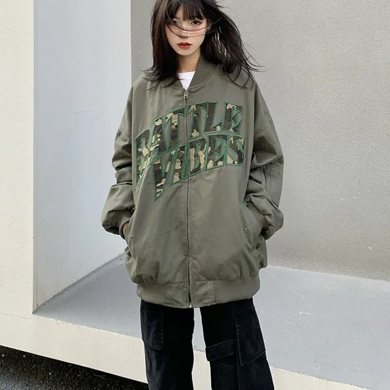 

New American Retro Street Letter Flying Suit Jacket Y2K Rend Loose Casual Embroidered Baseball Suit Jacket Couple Coat Woman