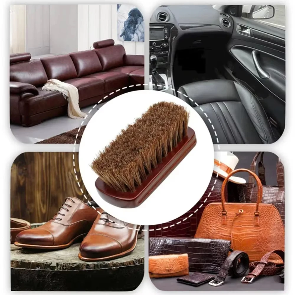 Horsehair Leather Textile Cleaning Brush Car Interior Furniture Apparel Bag Shine Polishing Brush Auto Wash Detailing