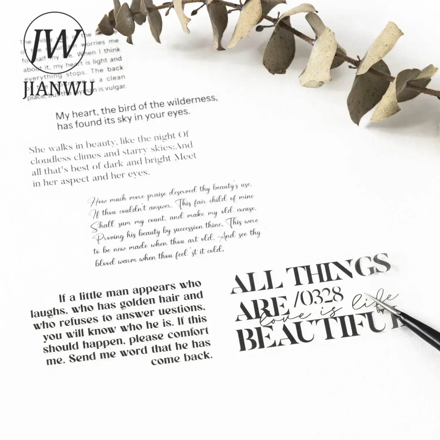 JIANWU 60mm*200cm Romantic Letter Series Vintage English Text Material Collage PET Tape Creative DIY Journal Stationery 5