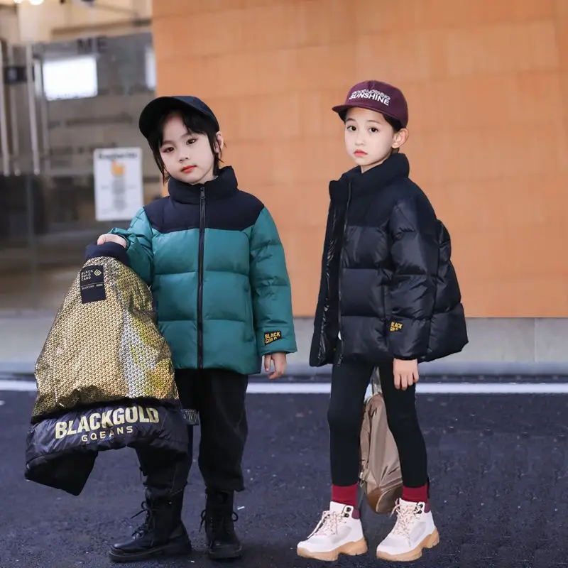 

Winter High Quality Teen Boys' Thickened Warm Down Jacket Children Hooded Black White Duck Down Outerwear Letter Print 5-12 Yrs