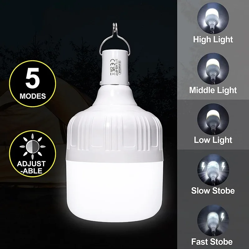 LED Light Emergency Light Portable Camping Light Tent Lamp USB Rechargeable LED Emergency Lights Outdoor Camping Light Portable Tent Hanging Lamp Emergency Lighting Bulb Equipment