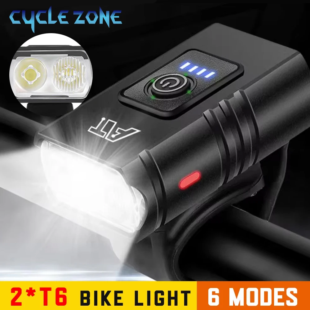 자전거 라이트 T6 LED 자전거 프론트 램프, 6 모드 사이클링 랜턴, C 타입 충전식 MTB 자전거 헤드라이트, 야간 라이딩용 손전등