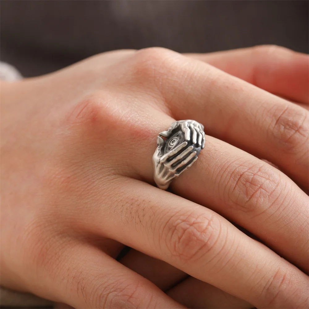 Retro Exaggeration Big Eyes Art Man Ring Fashion Personality Open Adjustable  Ring For Women Accessories 5
