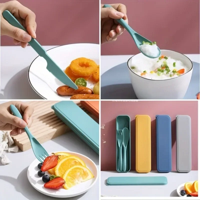 3In1 Portable Cutlery Set Reusable Home Travel Utensil Set Fork Spoon Knife with Box Dinnerware Picnic Camping Tableware