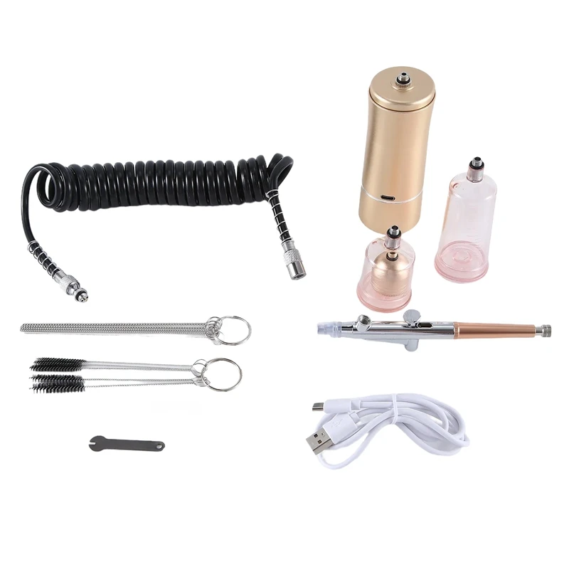 

Air Brushes With 0.3Mm Nozzle And Cleaning Brush Set Airbrush Cleaning Brushes For DIY Painting, Art Champagne
