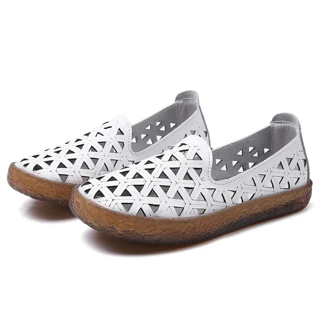 Summer Women Casual Shoes Leather Soft Loafers Female Ballet Flats Sneakers Cut Out Slip On Moccasins Breathable Ladies Footwear 6