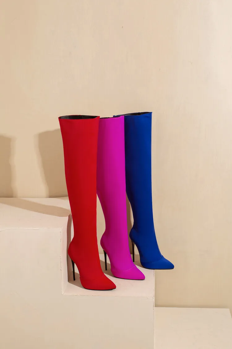 

Faux Suede Stretch Thigh High Boots Sexy Elastic Slim Women's Over the Knee Boots Fashion High Heels Black Red Fetish Long Shoes