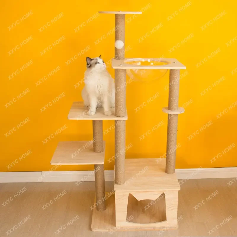 Solid Wood Cat Climbing Frame Small Imported Wood Pet Rack Tongtianzhu Space Capsule Cat Nest Climbing Frame Integra