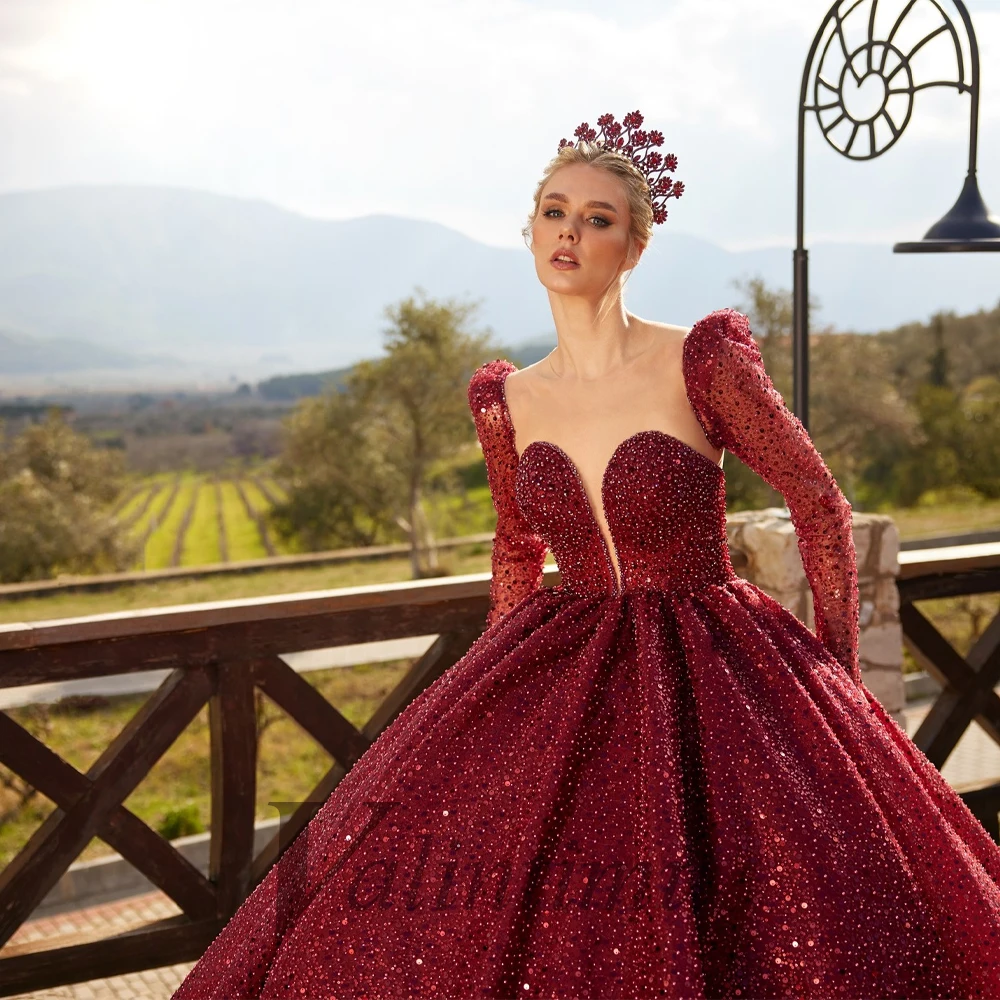 Valintimu Modern Long Sleeves Evening Dresses For Wedding Quinceanera Dresses Beadings Sequin Bling Robes De Soir&eacute;e