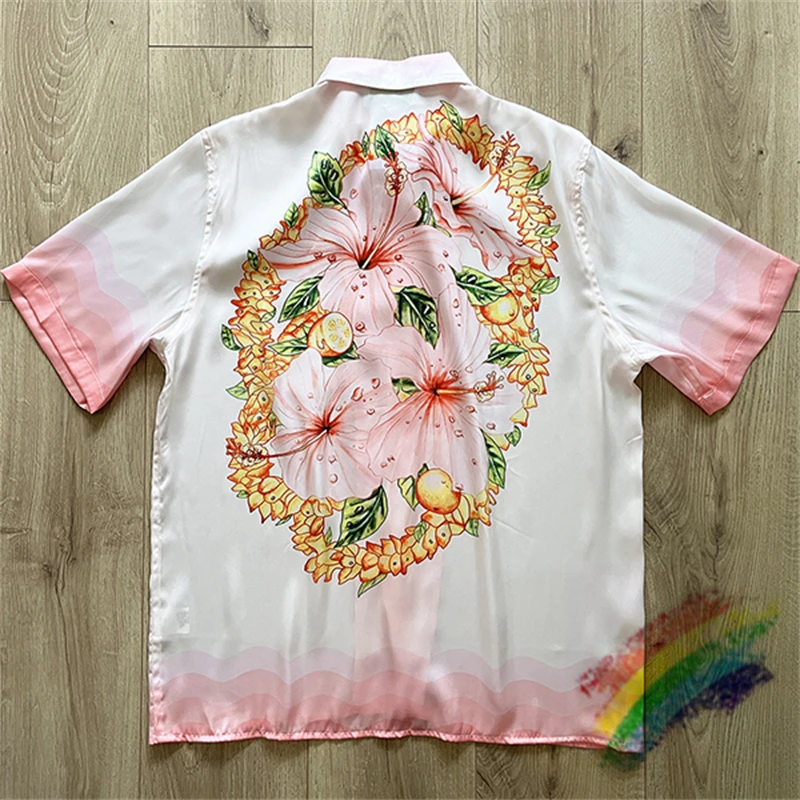 

Pink Casablanca Shirt Men Women Hawaiian Beach Style 2023ss Flower Pattern Silk Shirts