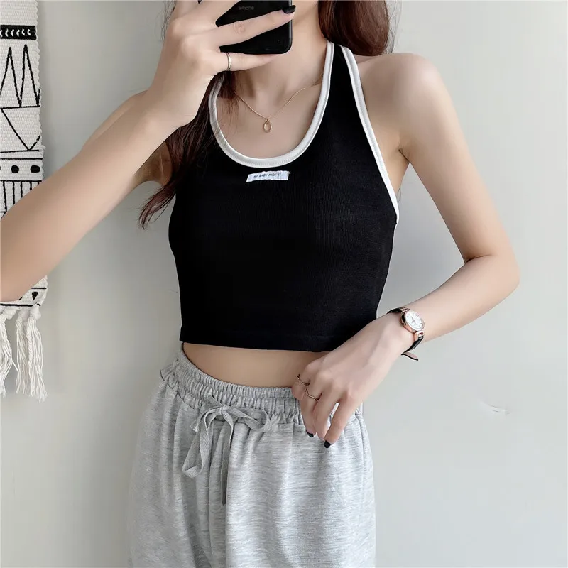 Summer Fashion Women Sexy Solid Cami Crop Top Female Casual Tank Tops Vest  Sleeveless Cool Streetwear Club High Street Red Black