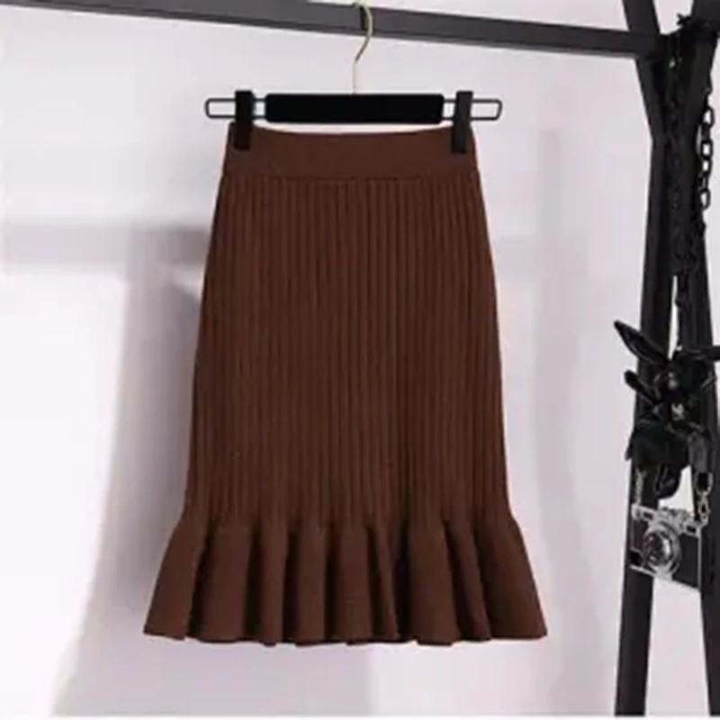 skorts for women Lucyever 2021 Vintage Knitted Mermaid Skirt Women Autumn Elastic High Waist Midi Skirts Woman Streetwear Package Hip Saias Mujer silk skirt Skirts