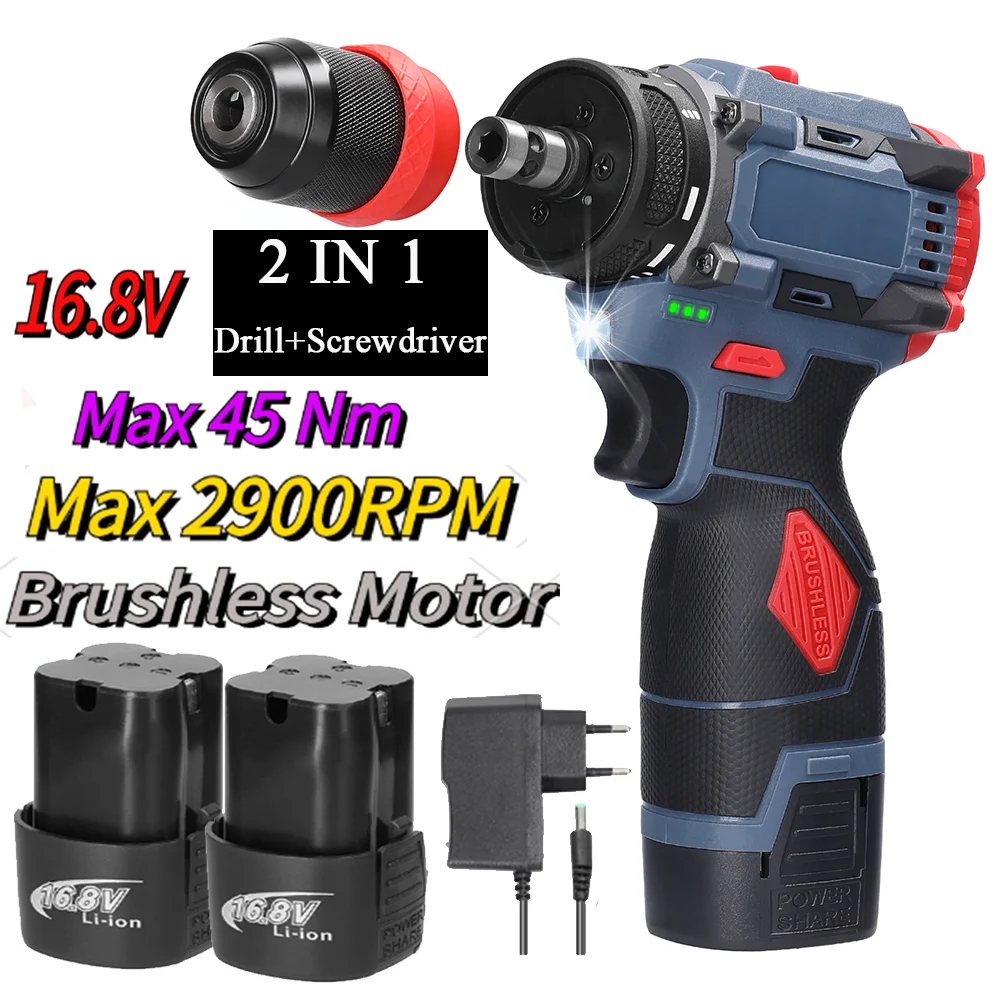 168V2in1LithiumDrillElectricScrewdriverPowerTool45NmTorque