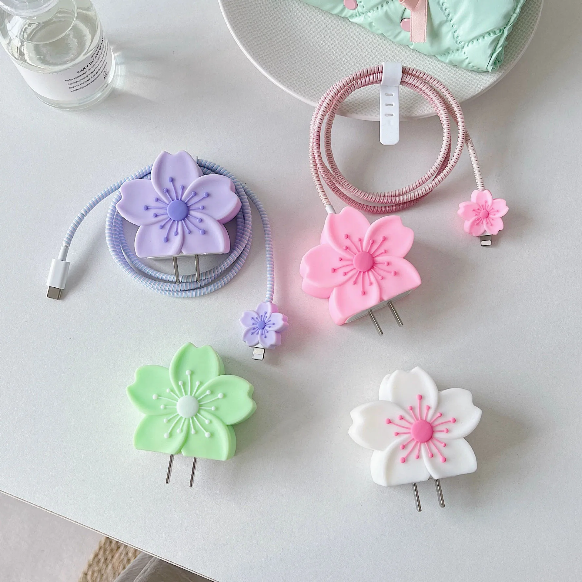 Cherry Blossom Charger Protector with Cable Organizer and Protective Case