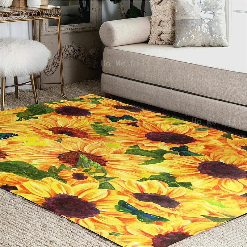 Summer Bright Yellow Sunflowers Non Slip Flannel Rug Carpet Bathroom Door Mat 