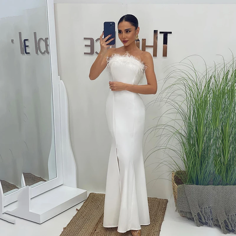 

Женское платье с юбкой годе, без бретелек, с Боковым Разрезом