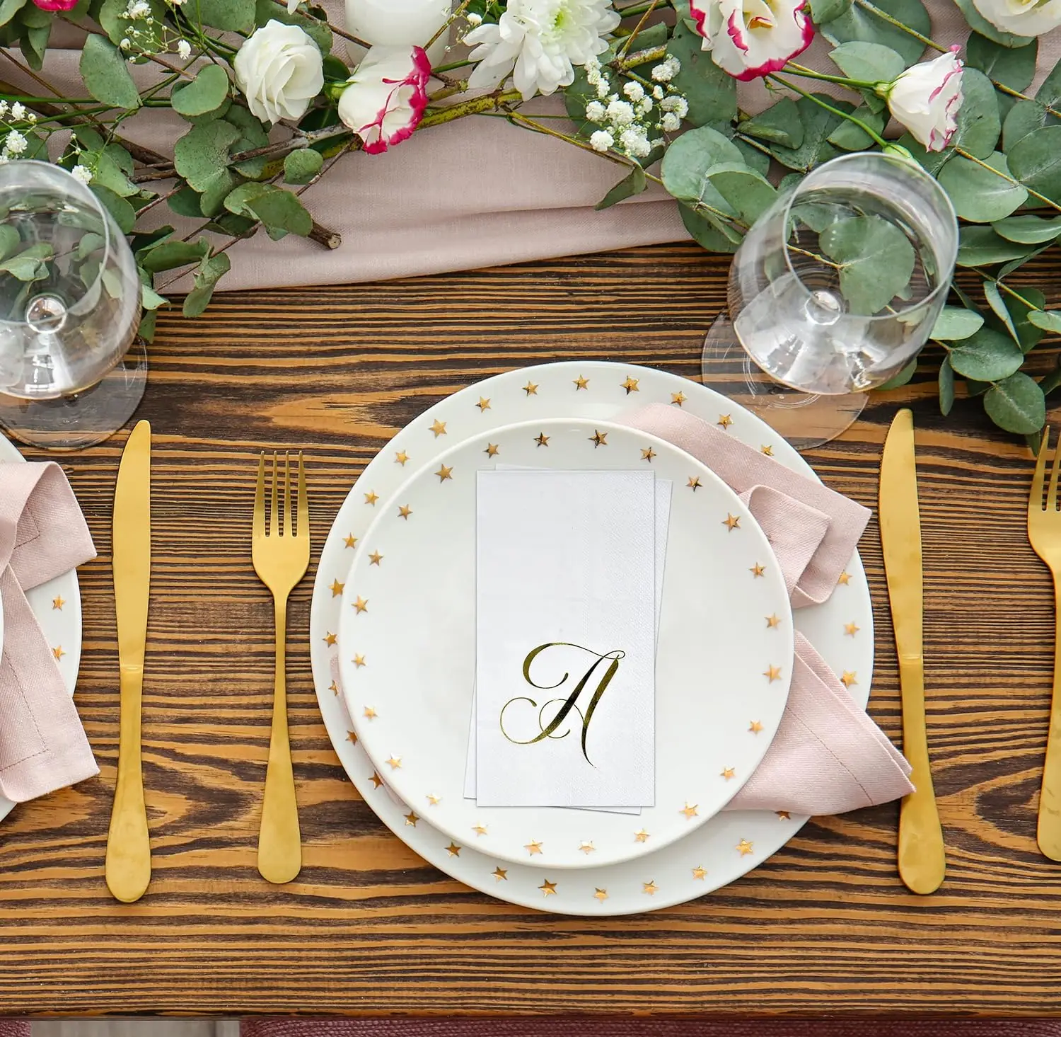 100 Gold Monogram Guest Napkins, Letter A Disposable Paper, Elegant, Metallic, Golden Foil, Dinner, Hand Napkin, Wedding, Holida