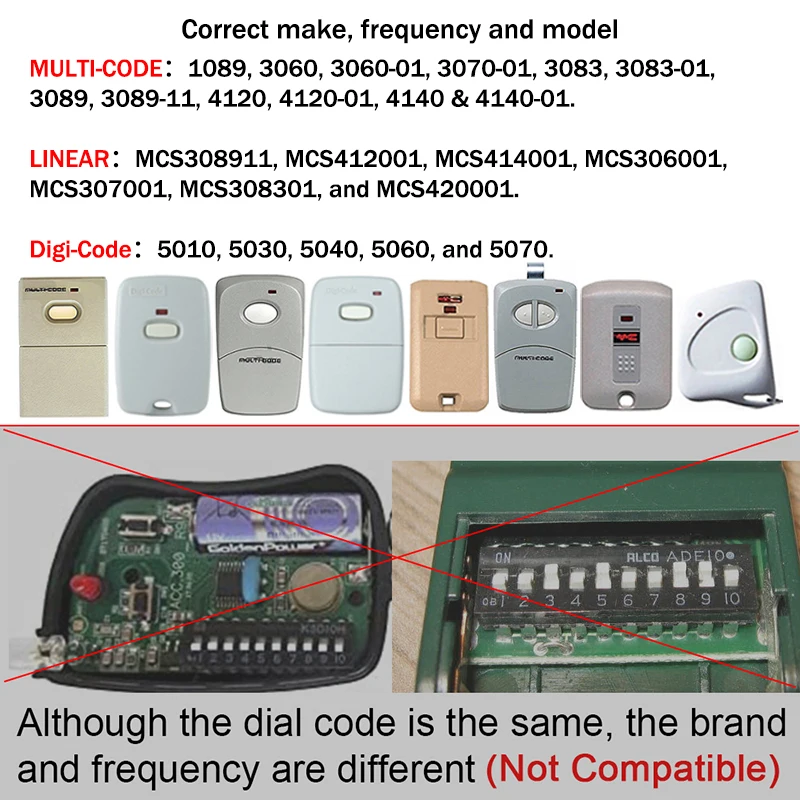 10 Dip Switch 300MHz Linear Multi Code MCS308911 3089 3060 3070 4120 Garage Door Remote Control Replacement Gate Control Opener 2