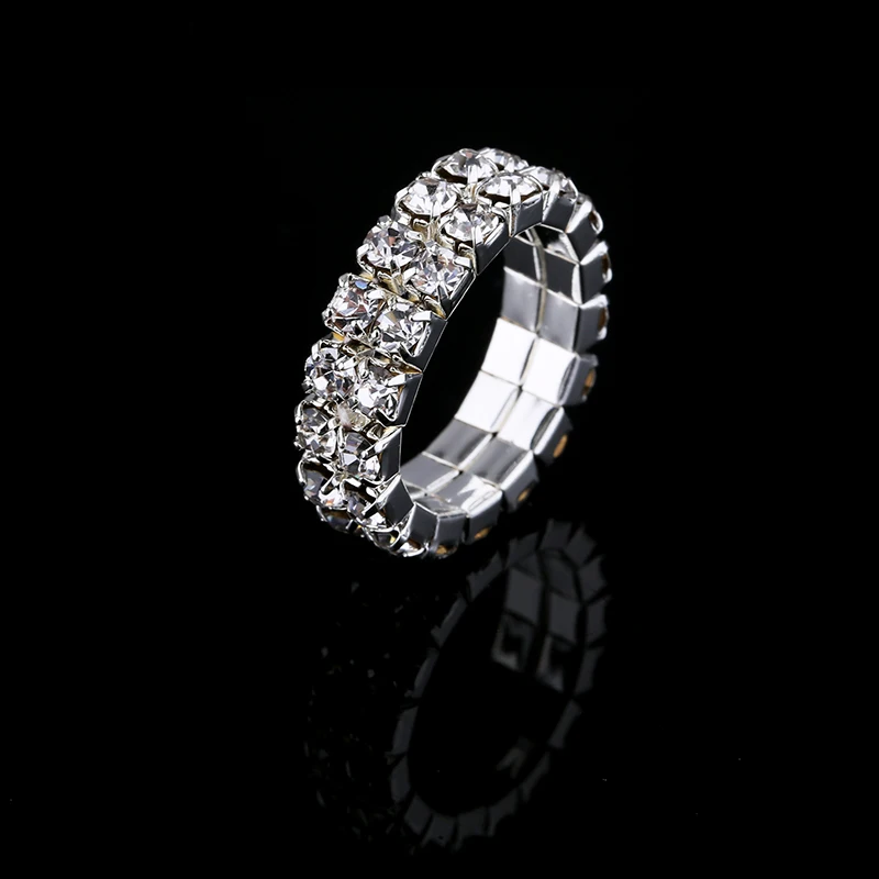 Wedding Rings Crystal Rhinestone Silver Plated Multi Rows For Women