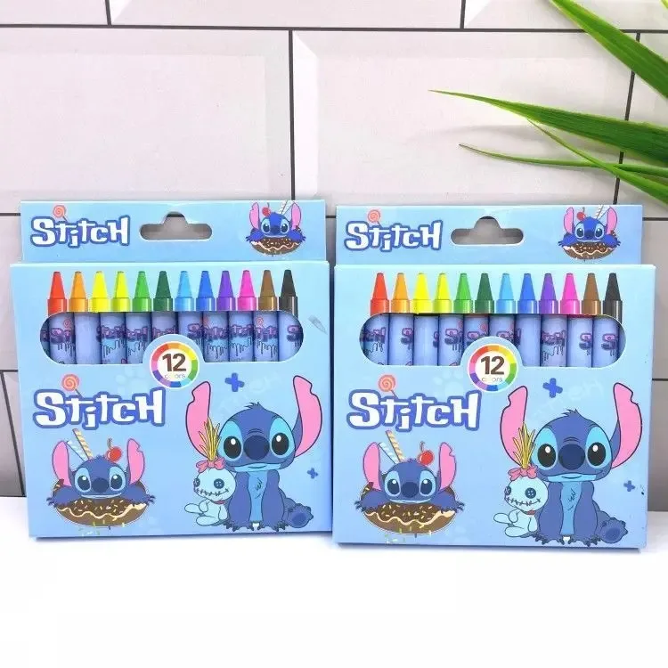 12pcs/set Disney Lilo & Stitch Painting Crayon Office Tools Cute Anime Stationery Children's DIY Drawing Tools School Supplies