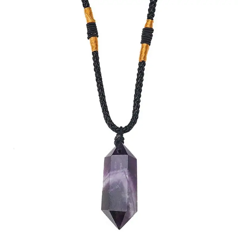 

Women Reiki Necklace Natural Stone Amulet Crystal Pendant Double Pointed Amethysts Meditation Hexagonal Jewelry Home Decoration