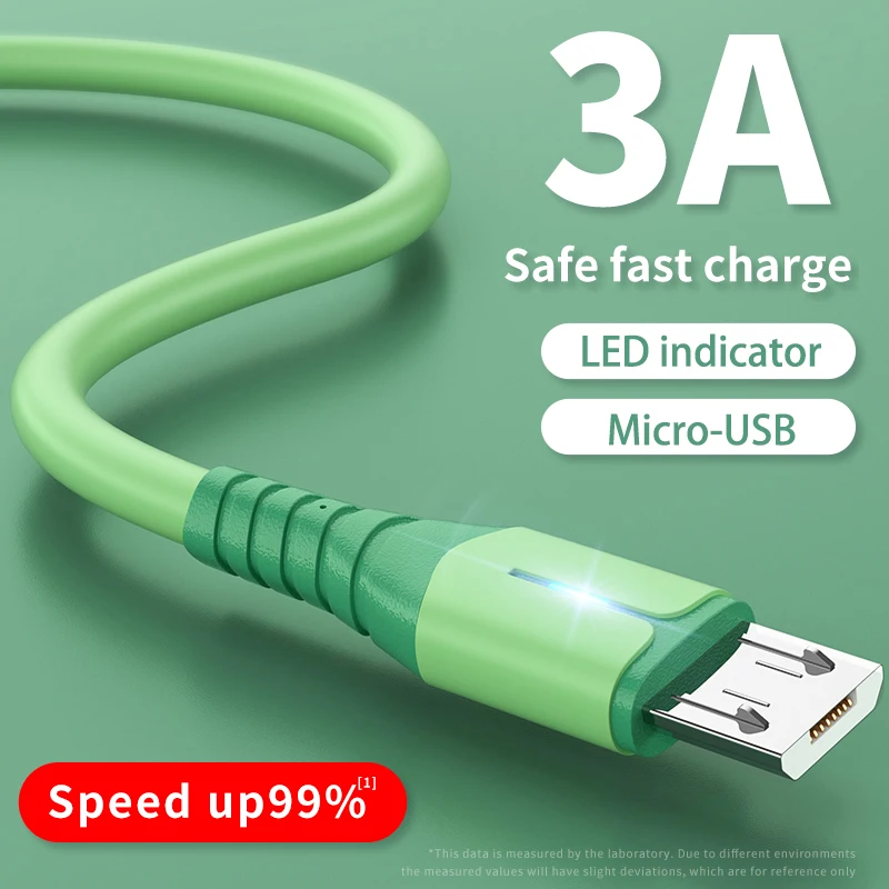 Светодиодный 3A Micro USB-кабель для быстрой зарядки, кабель для передачи данных для Samsung Xiaomi Huawei HTC OPPO VIVO V8, быстрое зарядное устройство, USB-кабель