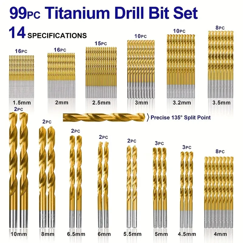 99-delige Hss Titanium Gecoate Draaiboor Set Met Opbergdoos Voor Professionele Houtbewerking Gatopener Boormachine