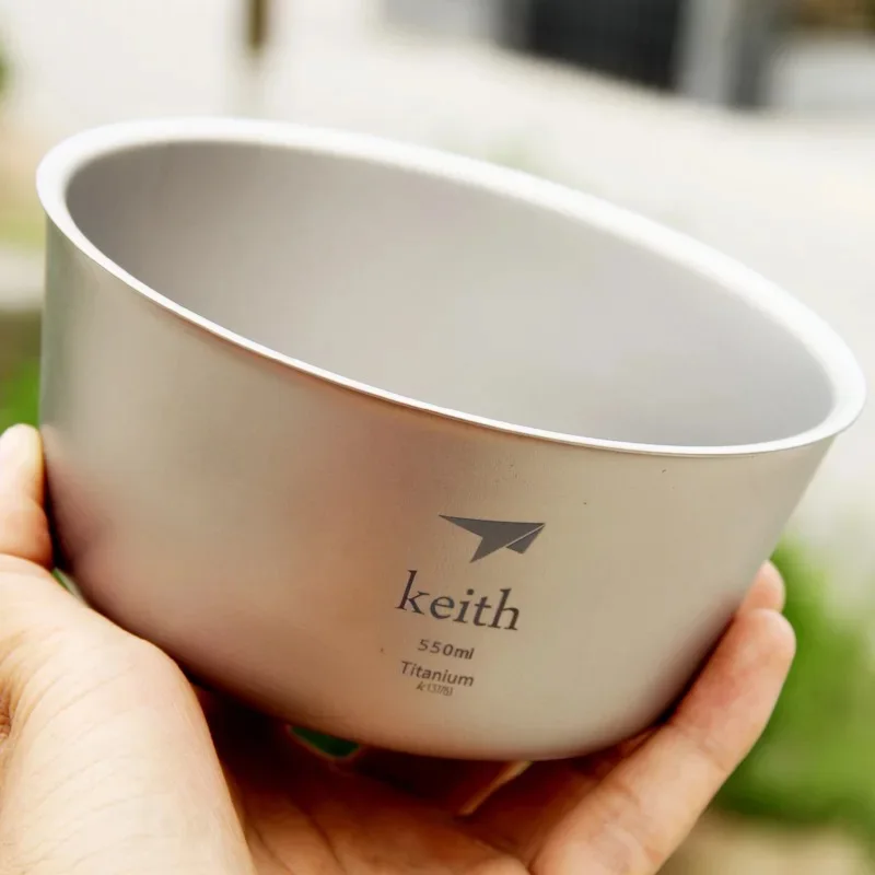 Keith 식품 용기 이중 벽 티타늄 그릇, 야외 캠핑 피크닉 그릇, 도시락 상자, 관광 용품, 550ml, 114g Ti5322