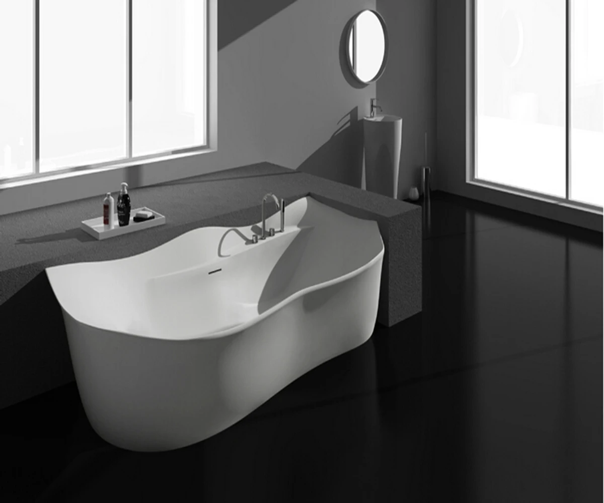 2050x880x630mm Solid Surface Stone Acrylic Bathtub Freestanding Floor Mounted Integrated Corian Tub WD012A 6