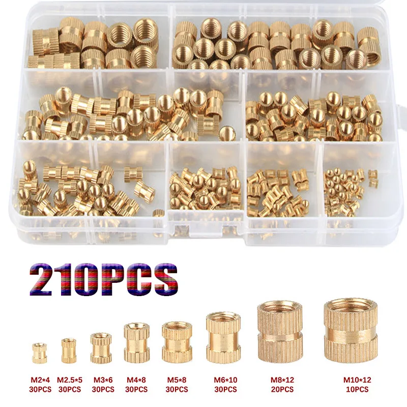 

210pcs M2 M2.5 M3 M4 M5 M6 M8 M10 Brass Insert Nut Hot Melt Knurled Thread Heat Injection Molding Embedded Copper Nut