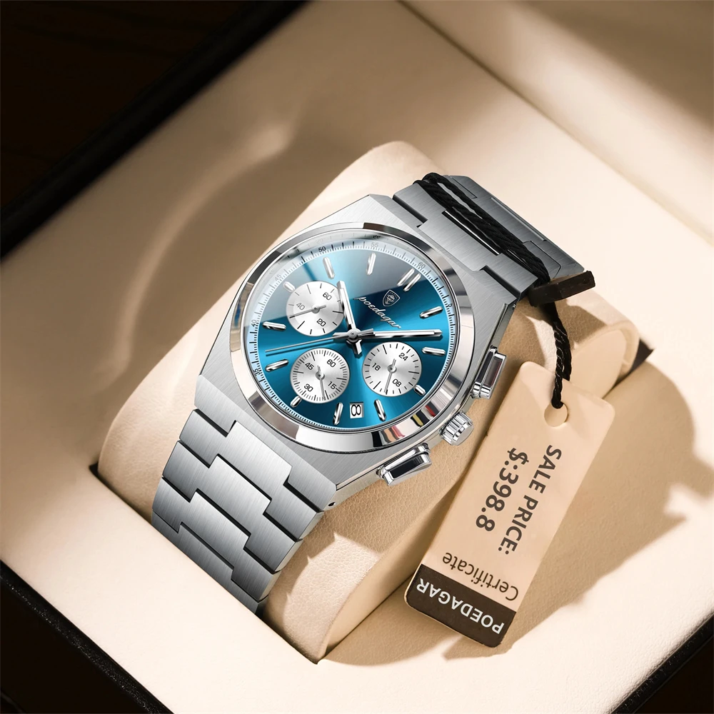 POEDAGAR Luxury Man Quartz Watch Sport Military Watch For Men Waterproof Luminous Date Chronograph Stainless Steel Men's Watches 2