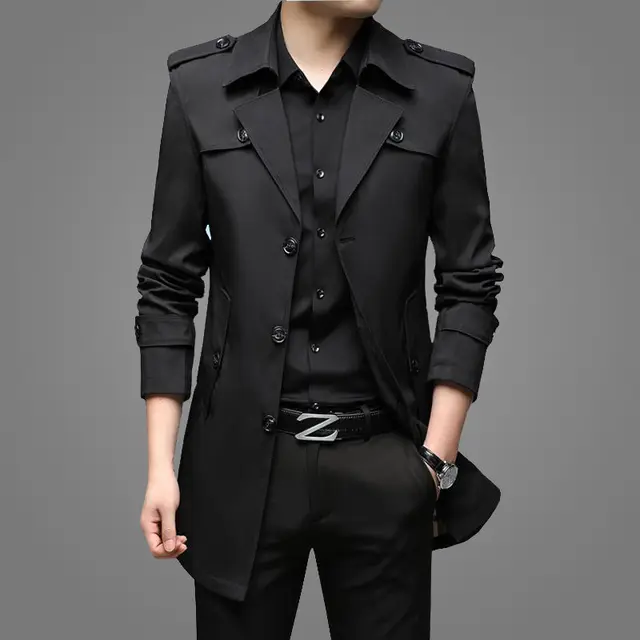 2025 Mens Spring Autumn Trench Coat Middle Age Business Casual Long Overcoat Dad Style Single Jacket 2