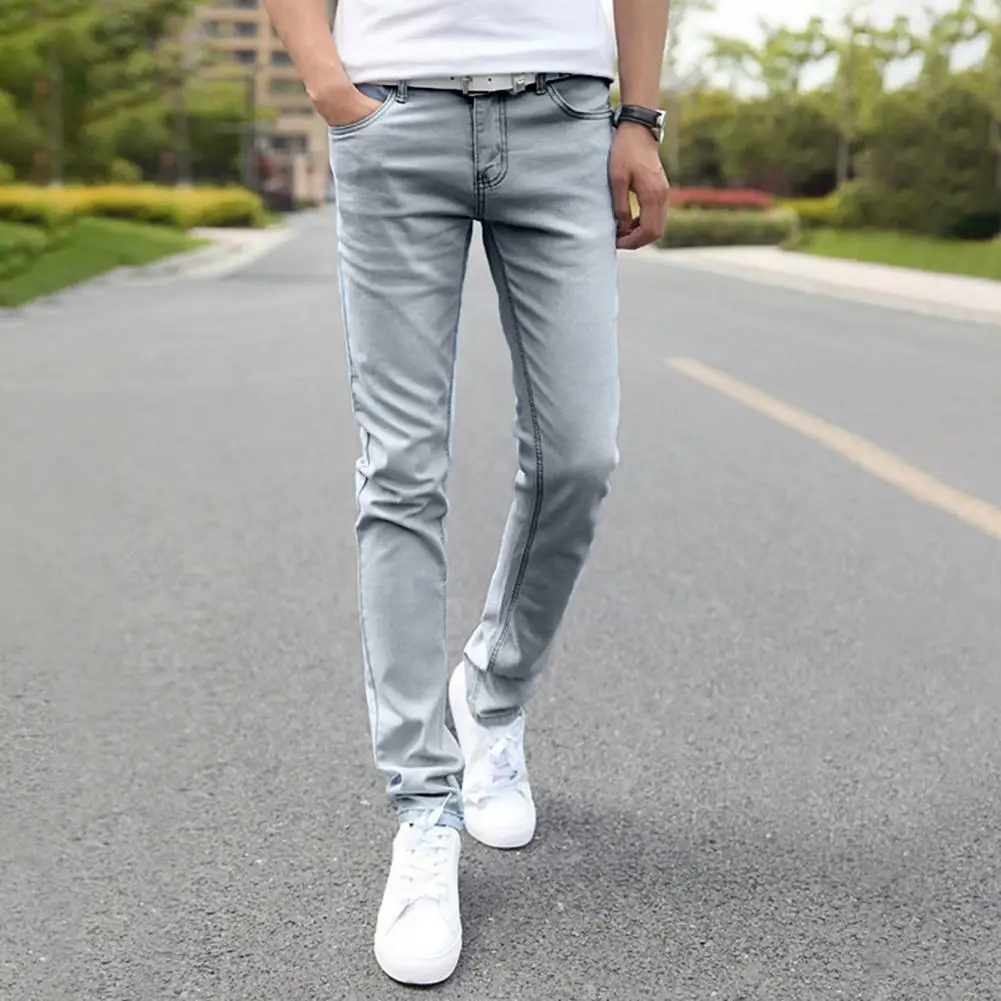 

Trendy Long Trousers Anti-pilling Zipper Button Fly Straight Leg Teenager Slim Fit Pencil Jeans Skinny Jeans Versatile