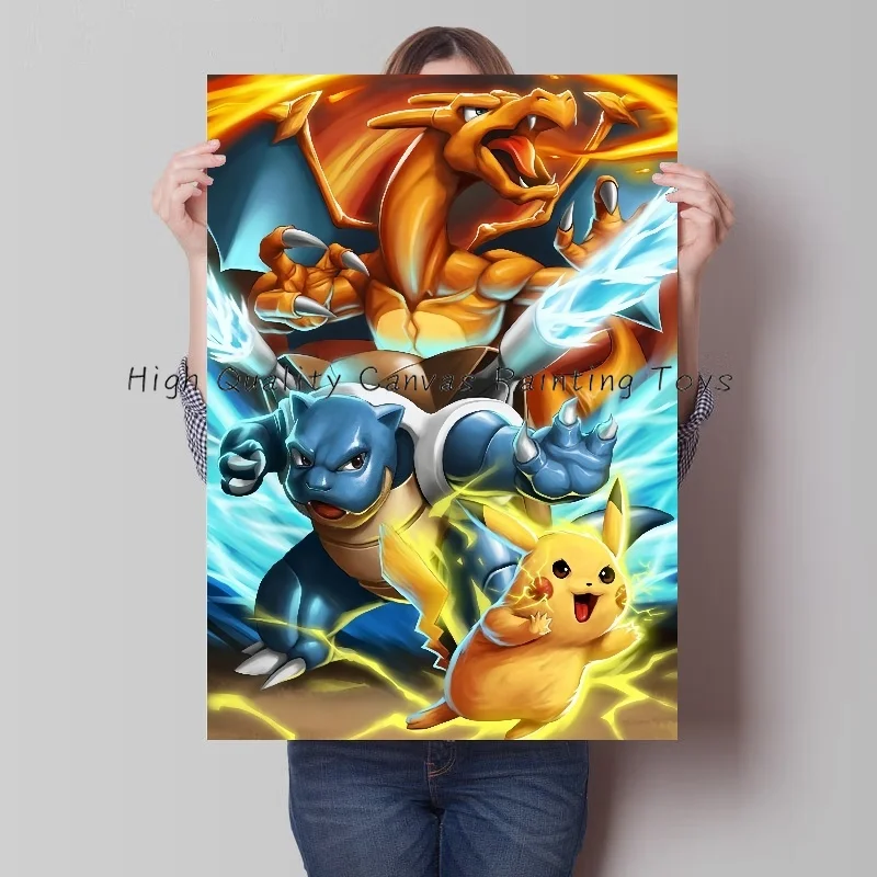 Pintura em tela anime pokemon poster arte minimalista pikachu blastoise  venusaur crianças quarto fundo da casa decoração da parede presentes -  AliExpress