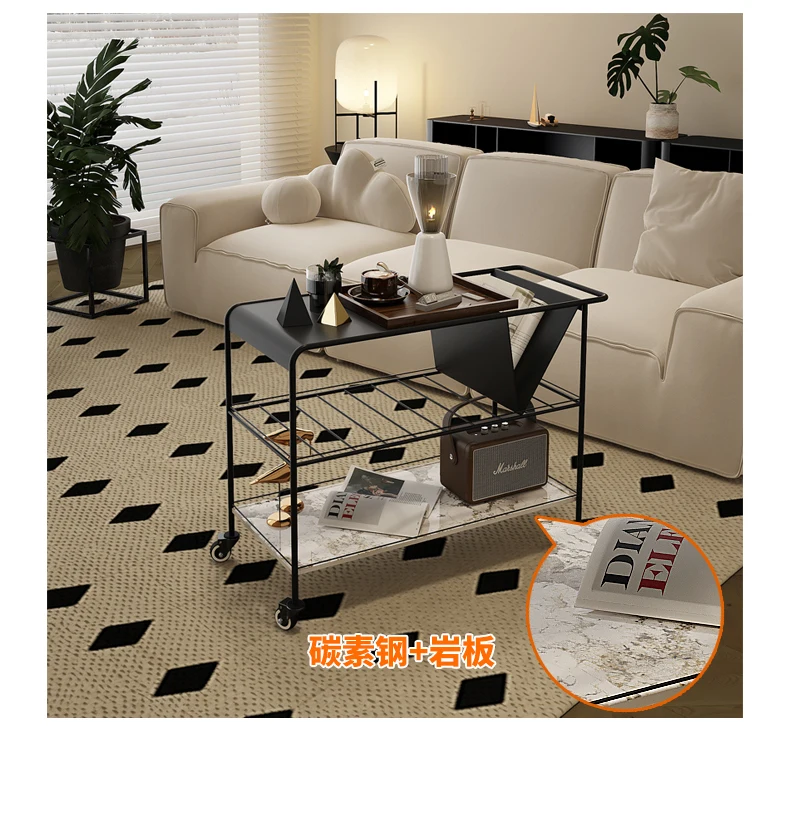 Modern Minimalist Small Cart Tea Table Luxury Rattan Bedside Table Center Movable Rock Slab Living Room Designer Furniture 커피테이블
