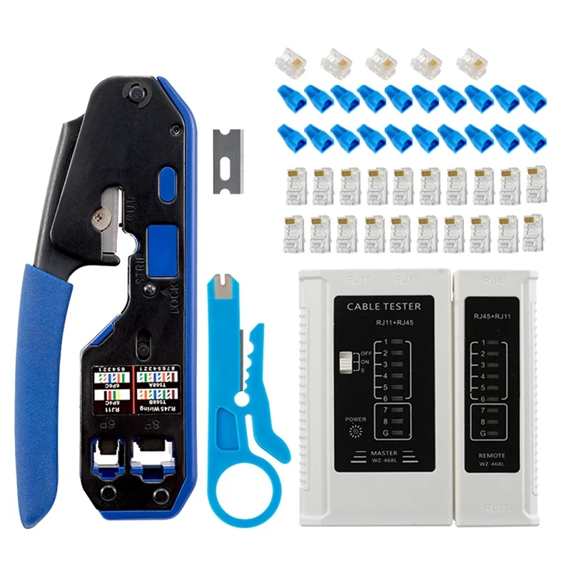 

RJ45 Crimp Tool All-In-One Network Crimper CAT6 Crimp Tool Kit Network Cable Tester Wire Stripper Protective Cover