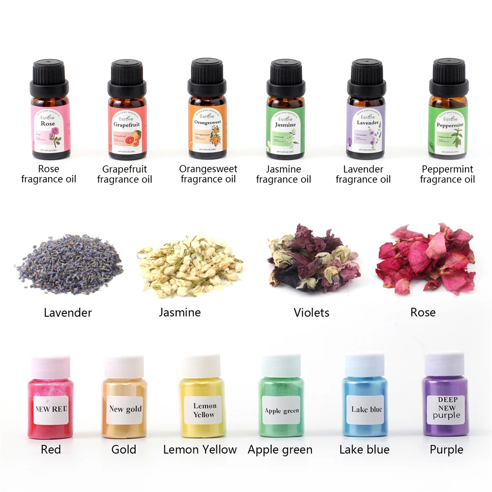GBhouse Boowan Handmade Soap Making Kit DIY Supplies 6 Color Soap Pigment Liquid Colorant Base Dried Flowers Kit