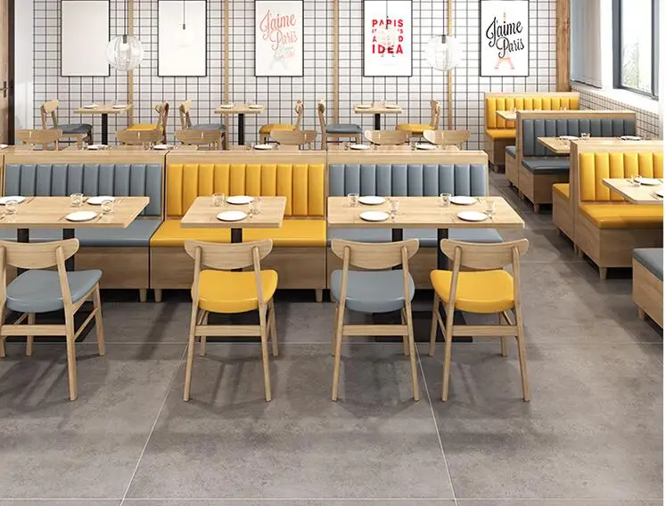 Western Restaurant Wall Stand Snack Shop Restaurant Catering Shop Solid Wood Sofa Dessert Milk Tea Table Chair